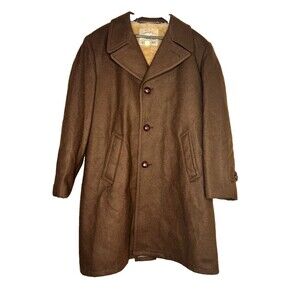 VTG Gleneagles Great Western Men's Coat Wool Brown Heavy Faux Liner Size 42